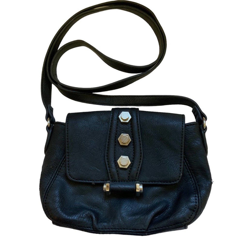 Danielle Nicole Small Black Gold Crossbody Vegan Leather Purse 8"x5.5"x1.5"
